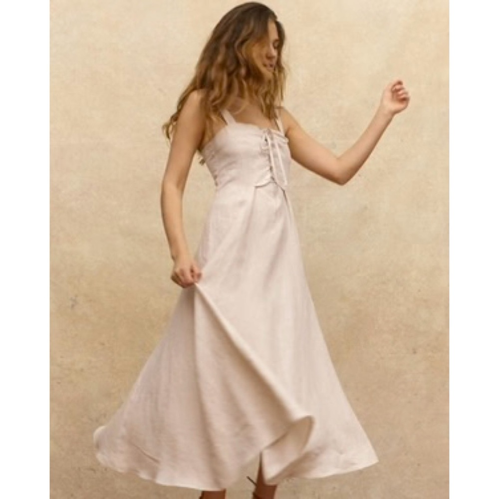 Christy Dawn Linen Midi Dress in Light Beige - Picture 4 of 10